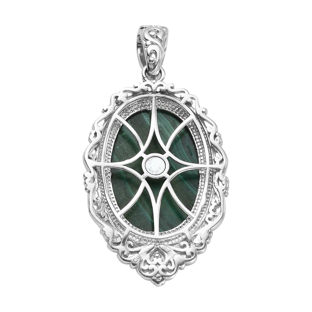 African Malachite Solitaire Pendant in Platinum Over Copper with Magnet 42.35 ctw image number 3