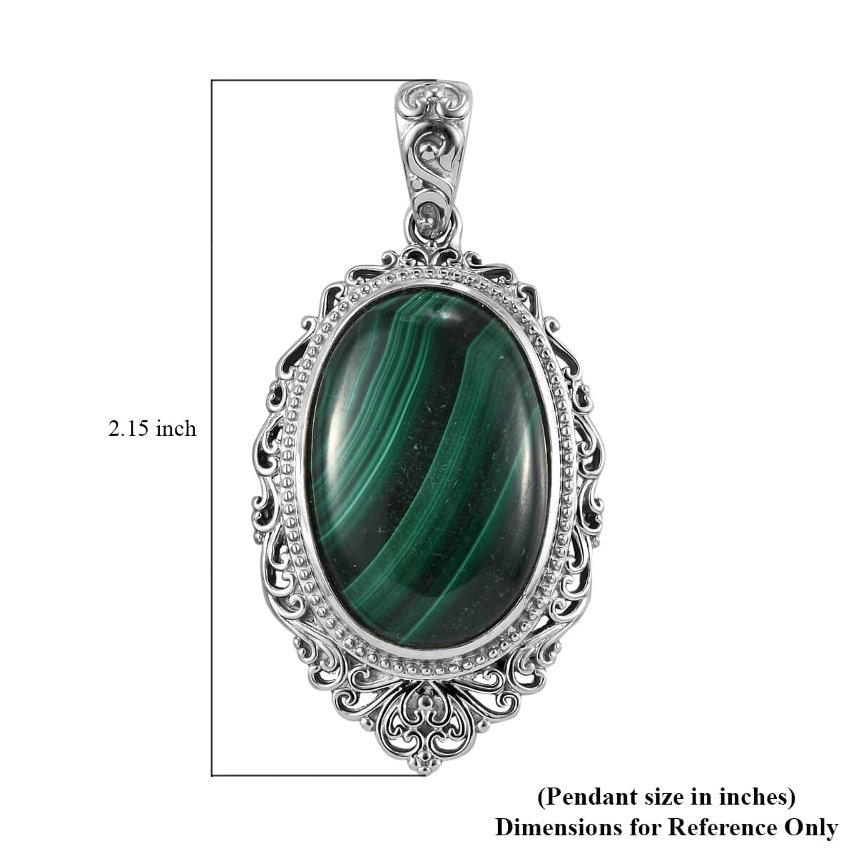 African Malachite Solitaire Pendant in Platinum Over Copper with Magnet 42.35 ctw image number 4