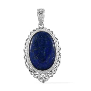 Lapis Lazuli 29.65 ctw Solitaire Pendant in Platinum Over Copper with Magnet