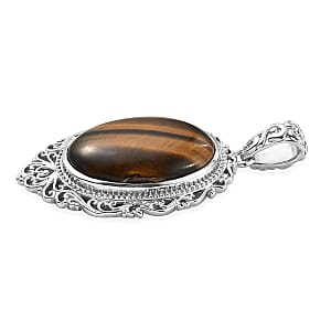 Tiger's Eye 29.90 ctw Solitaire Pendant without Chain in Platinum Over Copper with Magnet