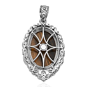 Tiger's Eye 29.90 ctw Solitaire Pendant without Chain in Platinum Over Copper with Magnet