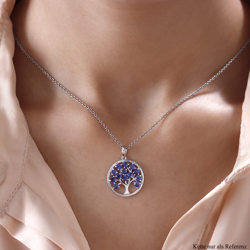 Fissure Filled Blue Sapphire 2.47 ctw Pendant in Platinum Over Sterling Silver