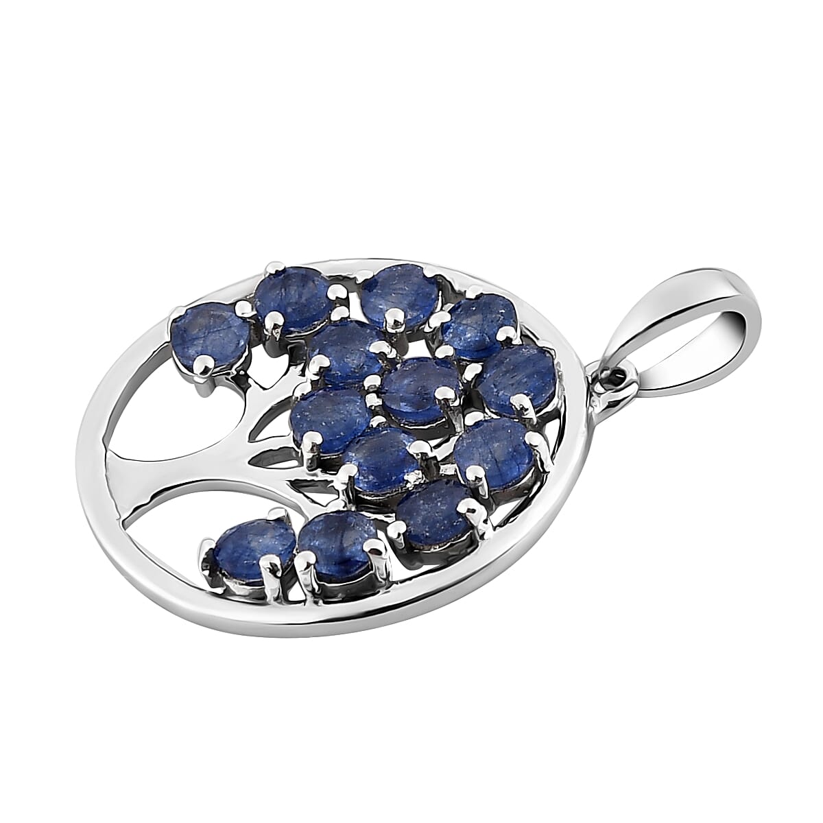 Fissure Filled Blue Sapphire 2.47 ctw Pendant in Platinum Over Sterling Silver