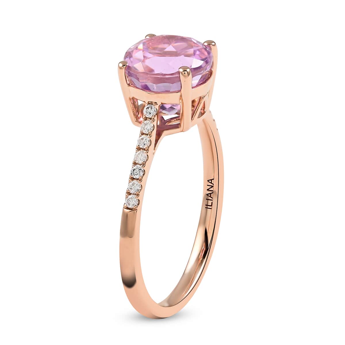 Certified & Appraised ILIANA 18K Rose Gold AAA Patroke Kunzite and G-H SI Diamond Ring (Size 6.0) 2.65 Grams 2.75 ctw image number 3