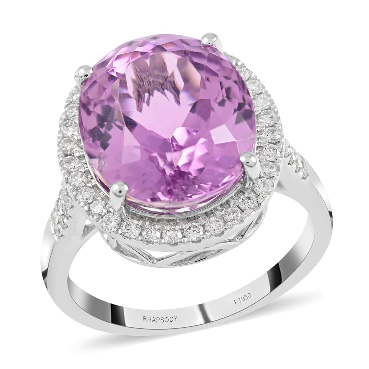 Certified & Appraised RHAPSODY 950 Platinum AAAA Patroke Kunzite and E-F VS Diamond Halo Ring 8.15 Grams 11.40 ctw image number 0
