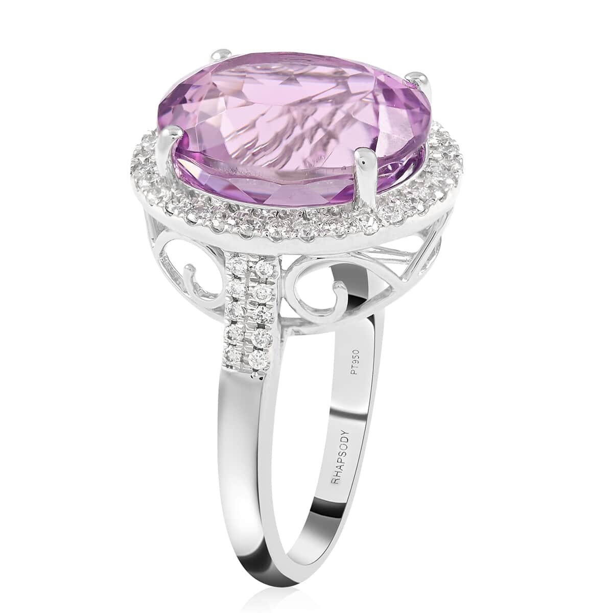 Certified & Appraised RHAPSODY 950 Platinum AAAA Patroke Kunzite and E-F VS Diamond Halo Ring 8.15 Grams 11.40 ctw image number 3