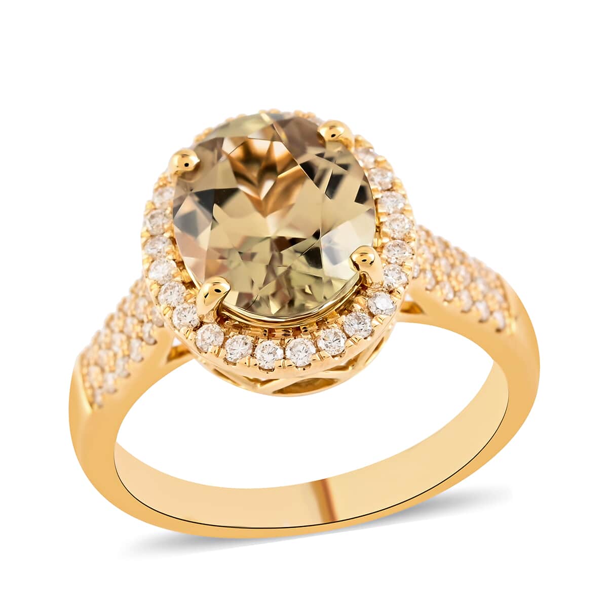 Certified Iliana 18K Yellow Gold AAA Turkizite and G-H SI Diamond Halo Ring (Size 10.0) 3.30 ctw image number 0