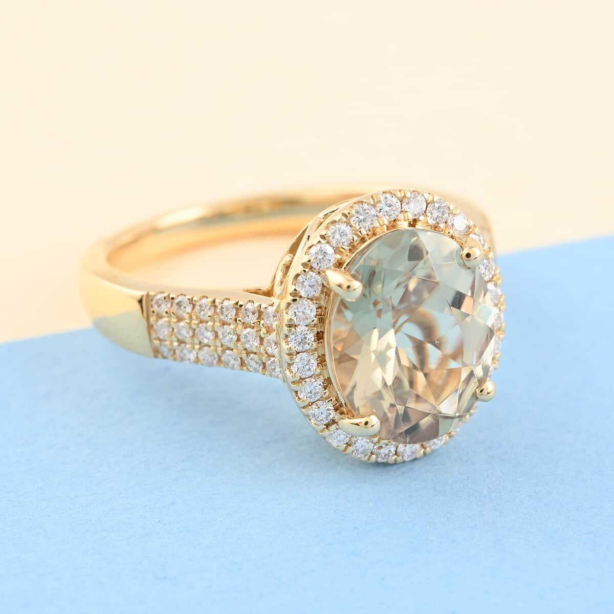 Certified & Appraised ILIANA 18K Yellow Gold AAA Turkizite and G-H SI Diamond Halo Ring 5.15 Grams 3.30 ctw image number 1