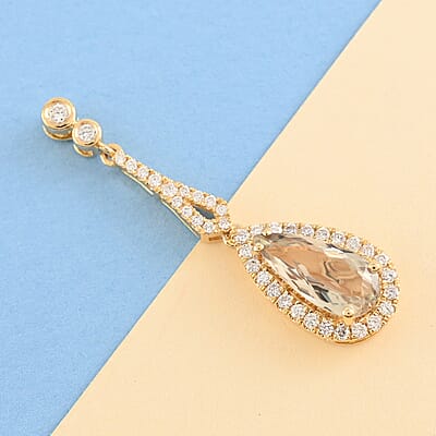 Certified and Appraised Iliana 18K Yellow Gold AAA Turkizite and G-H SI Diamond Pendant without Chain 1.75 ctw