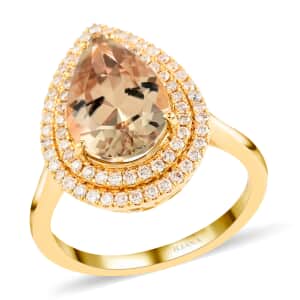 Certified & Appraised ILIANA 18K Yellow Gold AAA Turkizite, Diamond (G-H, SI) (0.35 cts) Double Halo Ring (Size 7.0) (4.60 g) 3.20 ctw