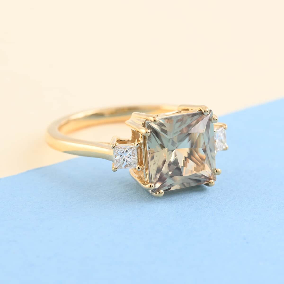 Certified & Appraised ILIANA 18K Yellow Gold AAA Turkizite and G-H SI Diamond Ring 3.75 Grams 3.00 ctw image number 1