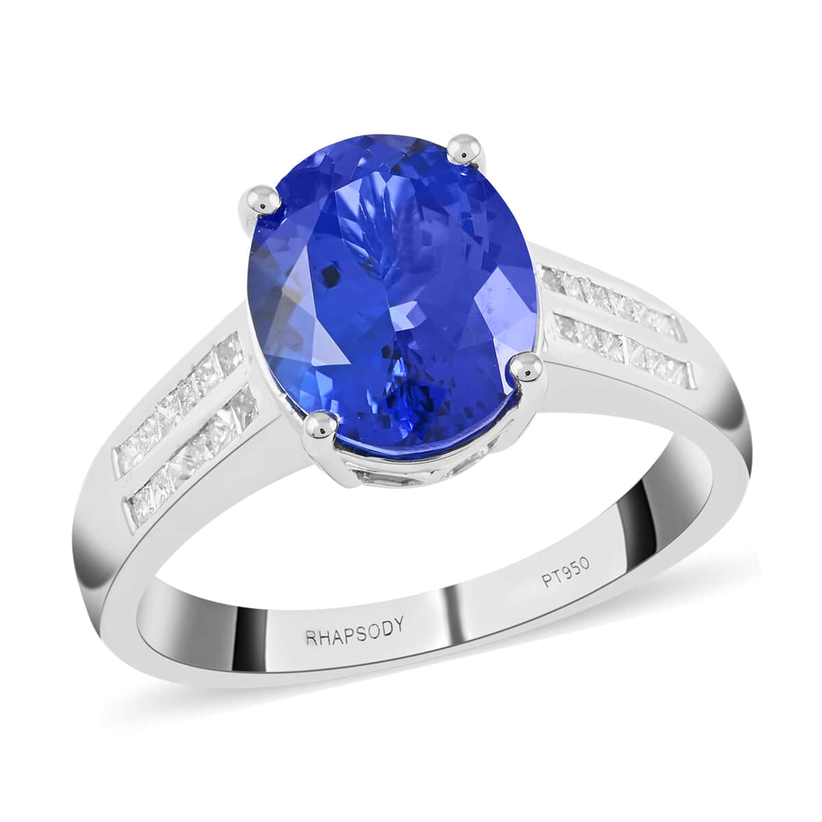 Certified & Appraised Rhapsody 950 Platinum AAAA Tanzanite and E-F VS Diamond Ring (Size 8.0) 7.65 Grams 4.20 ctw image number 0