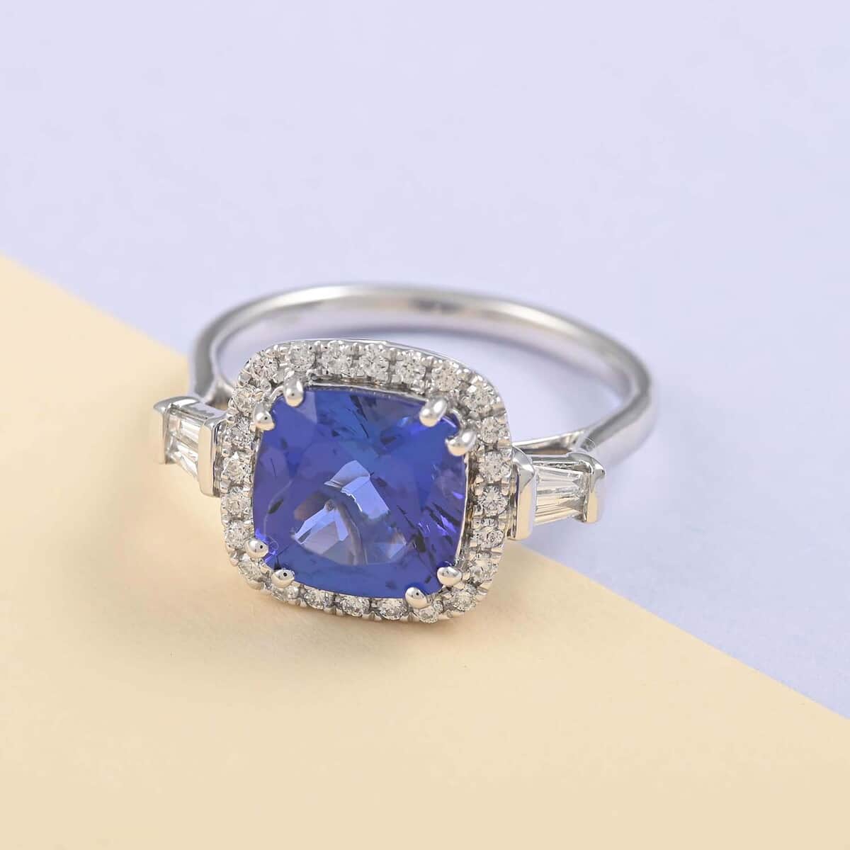 Certified and Appraised RHAPSODY 950 Platinum AAAA Tanzanite and E-F VS Diamond Halo Ring 5.90 Grams 3.70 ctw image number 1