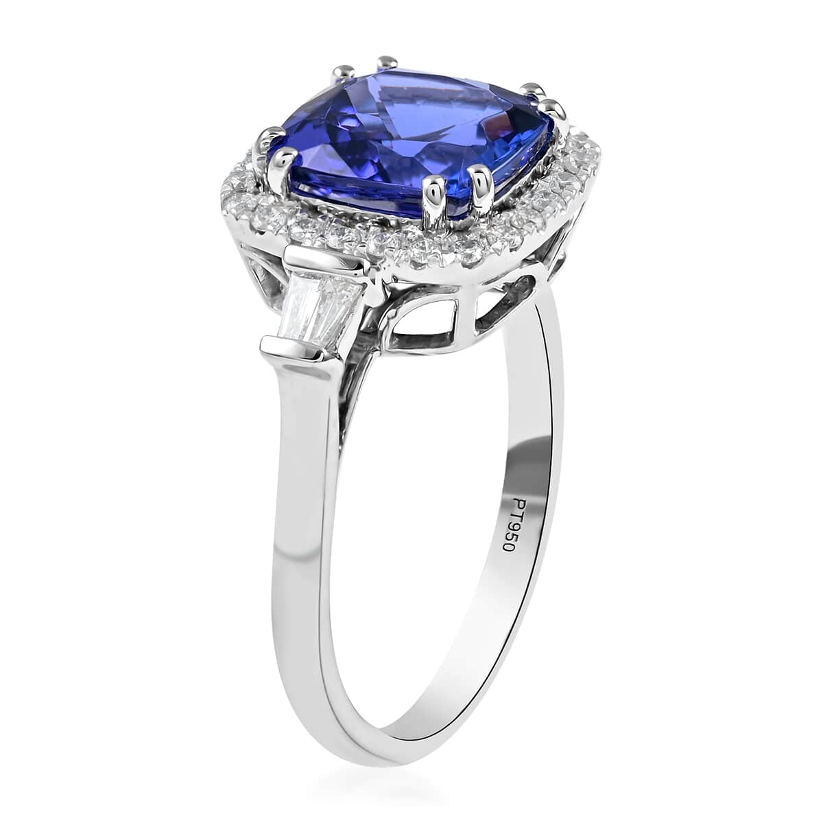 Certified and Appraised RHAPSODY 950 Platinum AAAA Tanzanite and E-F VS Diamond Halo Ring 5.90 Grams 3.70 ctw image number 3