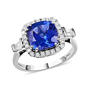 Certified Rhapsody 950 Platinum AAAA Tanzanite and E-F VS Diamond Halo Ring (Size 7.0) 5.90 Grams 3.70 ctw