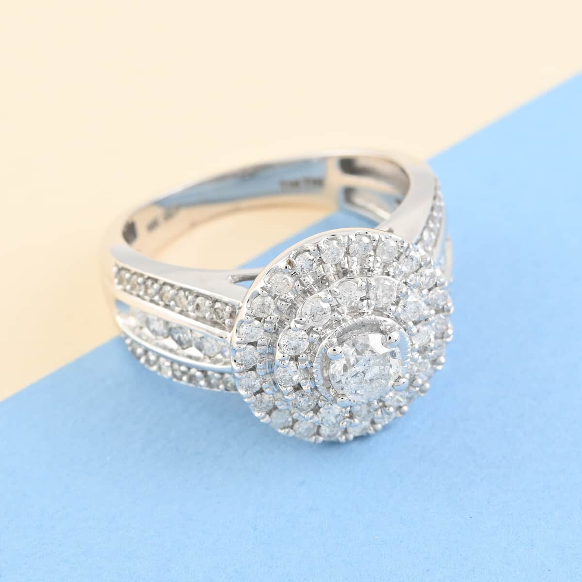 NY Closeout 10K White Gold G-H I1-I2 Diamond Ring (Size 7.0) 5 Grams 1.25 ctw image number 1