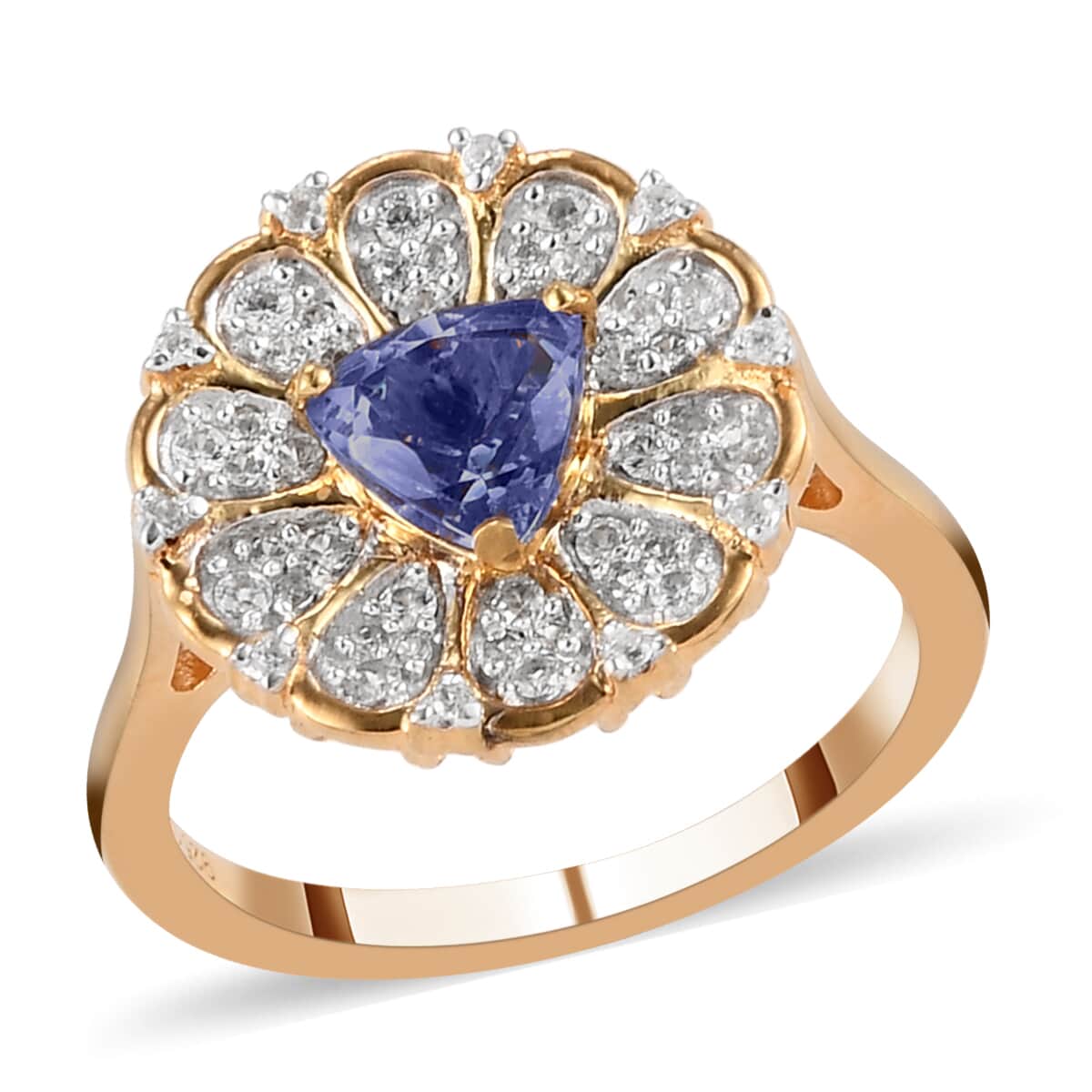 GP Italian Garden Collection Tanzanite and Natural White Zircon Floral Ring in Vermeil Yellow Gold Over Sterling Silver (Size 6.0) 1.25 ctw image number 0