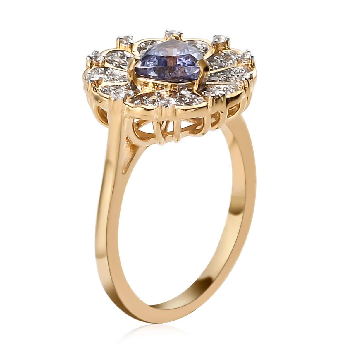 GP Italian Garden Collection Tanzanite and Natural White Zircon Floral Ring in Vermeil Yellow Gold Over Sterling Silver (Size 6.0) 1.25 ctw image number 3