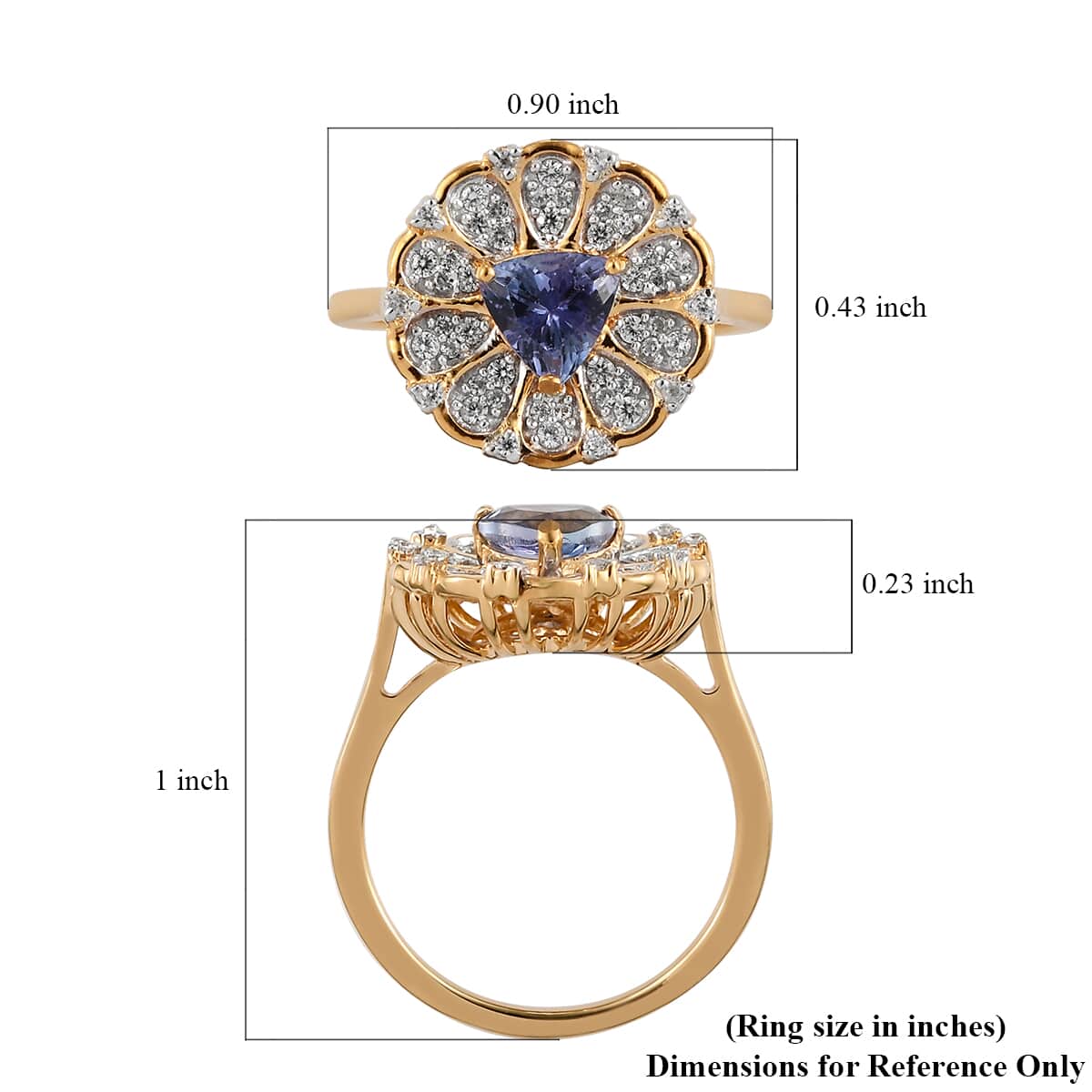 GP Italian Garden Collection Tanzanite and Natural White Zircon Floral Ring in Vermeil Yellow Gold Over Sterling Silver (Size 6.0) 1.25 ctw image number 5