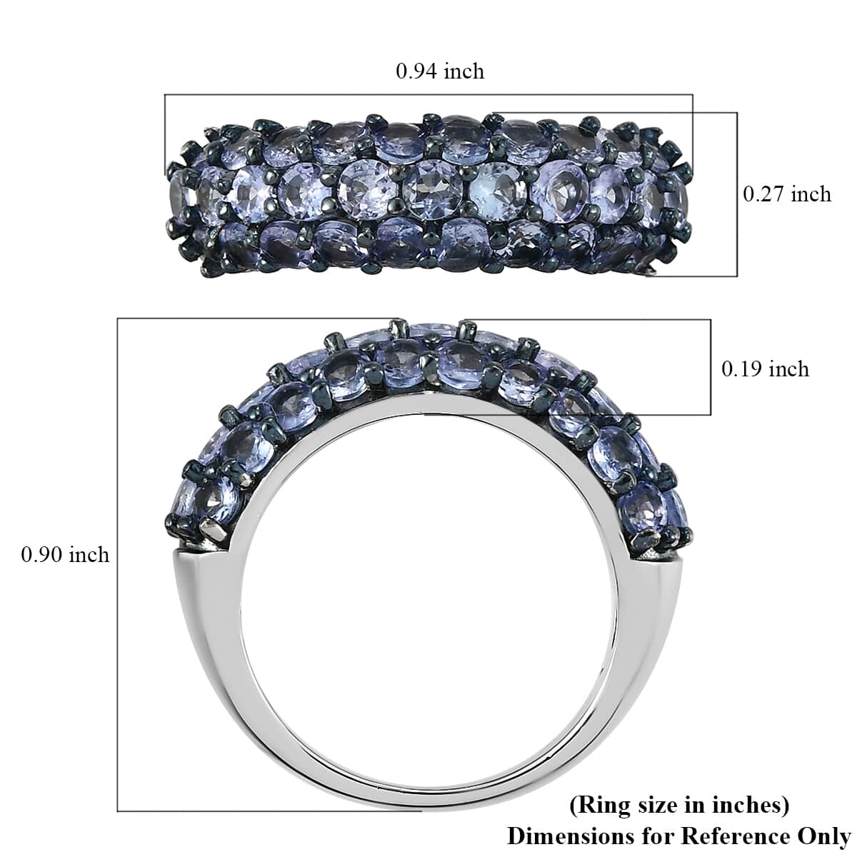 Tanzanite 3 Row Band Ring in Platinum Over Sterling Silver (Size 10.0) 2.15 ctw image number 5
