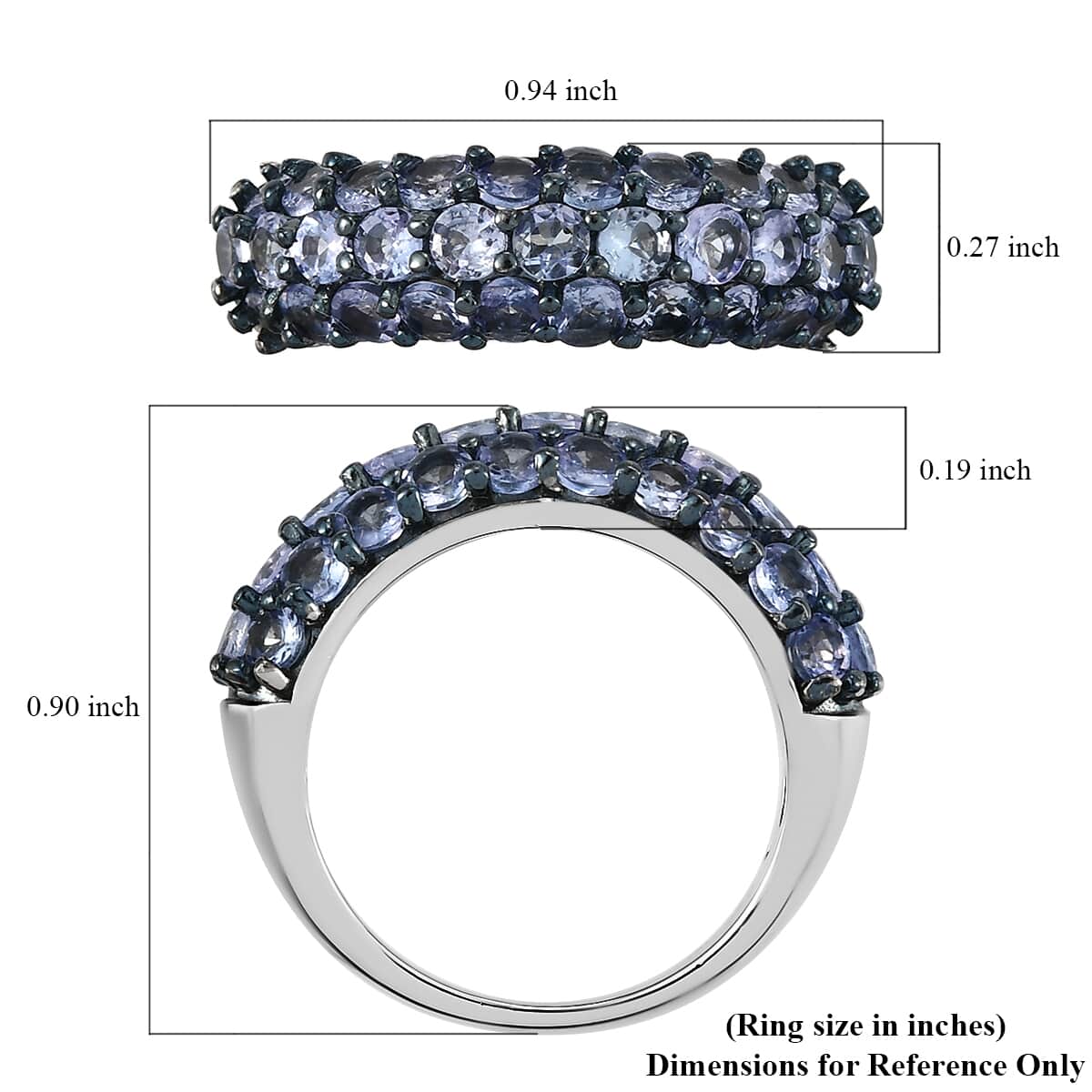 Tanzanite 3 Row Band Ring in Platinum Over Sterling Silver (Size 6.0) 2.15 ctw image number 5