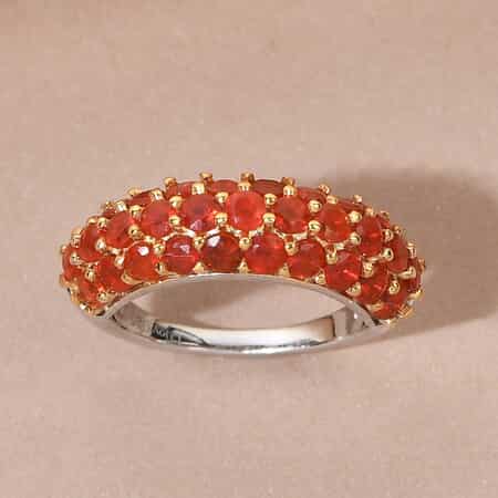 Mexican Cherry Fire Opal 3 Row Band Ring in Platinum Over Sterling Silver (Size 6.0) 1.40 ctw image number 1