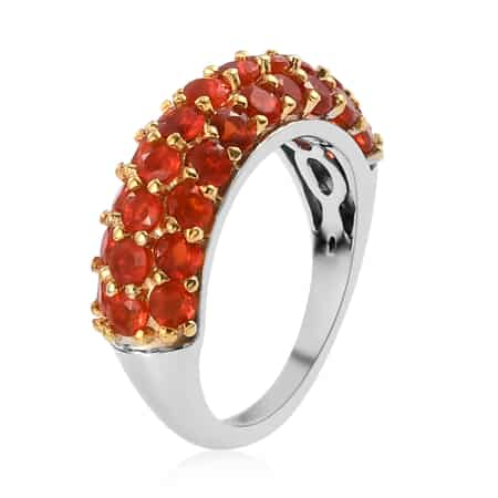 Mexican Cherry Fire Opal 3 Row Band Ring in Platinum Over Sterling Silver (Size 6.0) 1.40 ctw image number 3