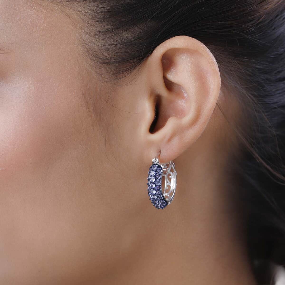 Tanzanite Hoop Earrings in Platinum Over Sterling Silver 3.10 ctw image number 2