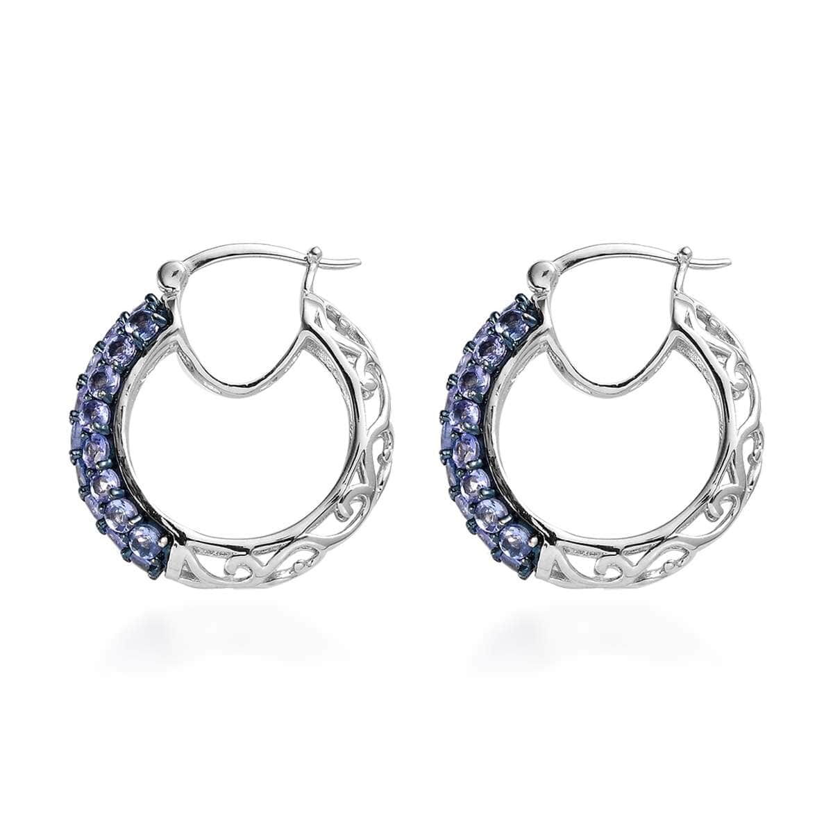 Tanzanite Hoop Earrings in Platinum Over Sterling Silver 3.10 ctw image number 3