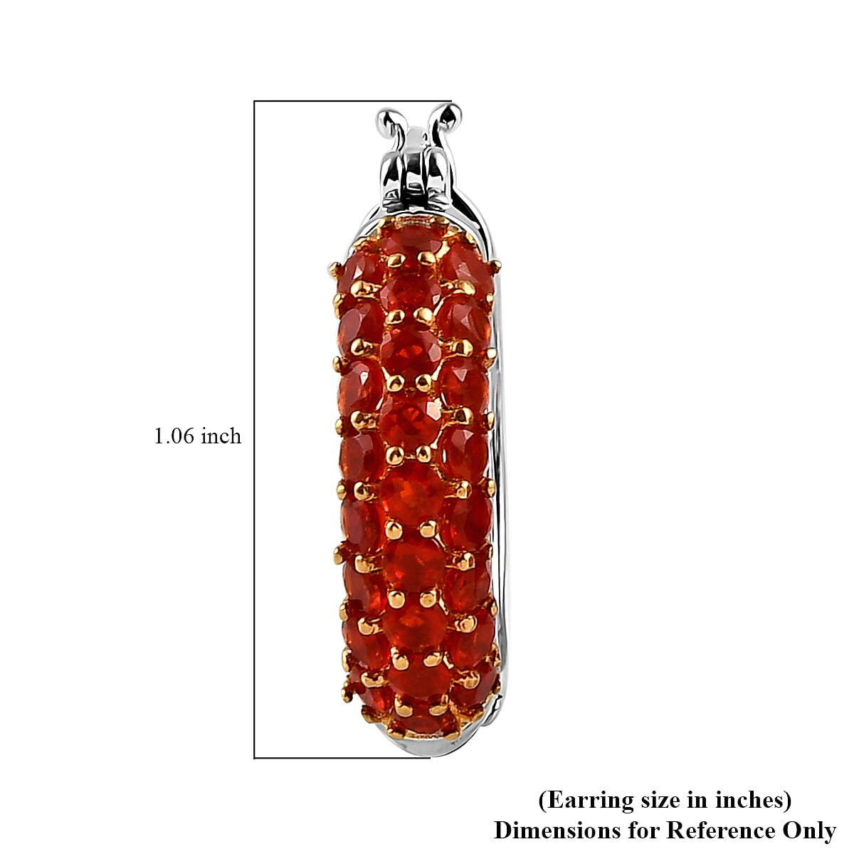 Mexican Cherry Fire Opal Hoop Earrings in Platinum Over Sterling Silver 7.25 Grams 2.30 ctw image number 4