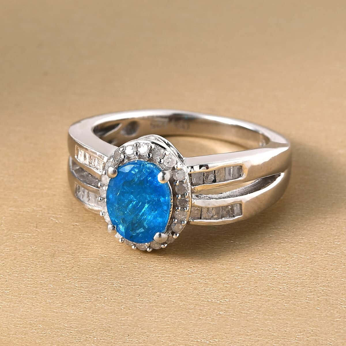 Malgache Neon Apatite and Diamond Ring in Platinum Over Sterling Silver (Size 10.0) 1.50 ctw image number 1