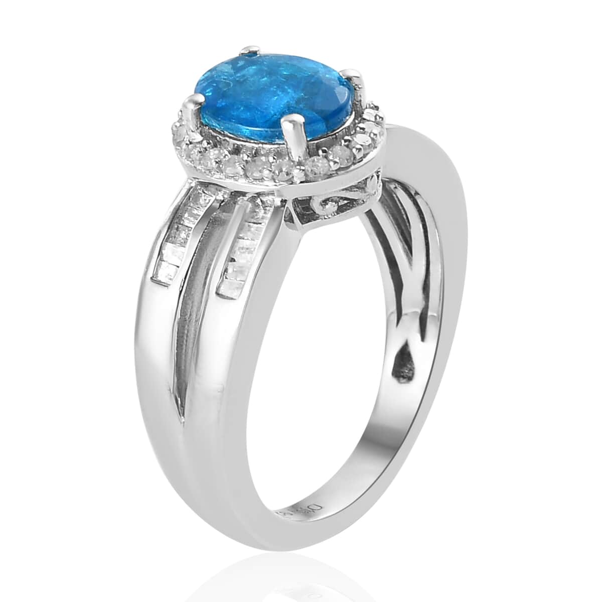 Malgache Neon Apatite and Diamond Ring in Platinum Over Sterling Silver (Size 10.0) 1.50 ctw image number 3