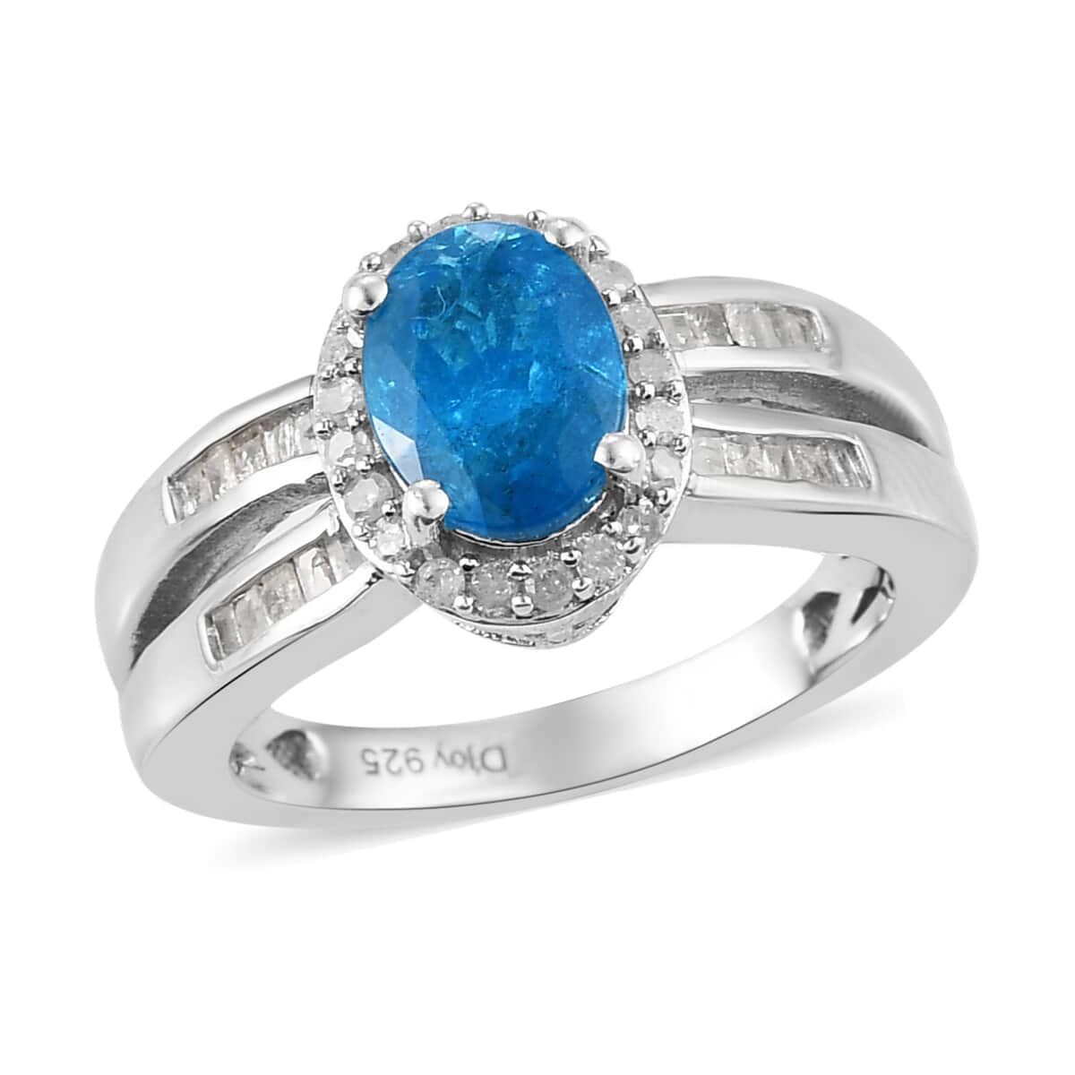 Malgache Neon Apatite and Diamond Ring in Platinum Over Sterling Silver (Size 8.0) 1.50 ctw image number 0