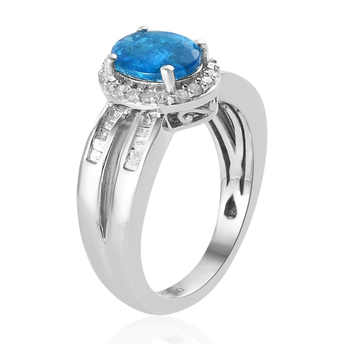 Malgache Neon Apatite and Diamond Ring in Platinum Over Sterling Silver (Size 8.0) 1.50 ctw image number 3