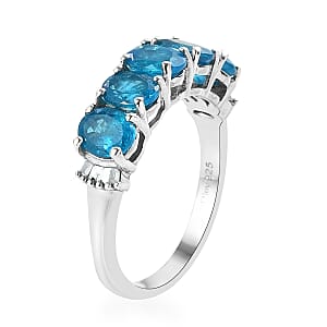 Malgache Neon Apatite and Diamond 5 Stone Ring in Platinum Over Sterling Silver (Size 8.0) 2.00 ctw