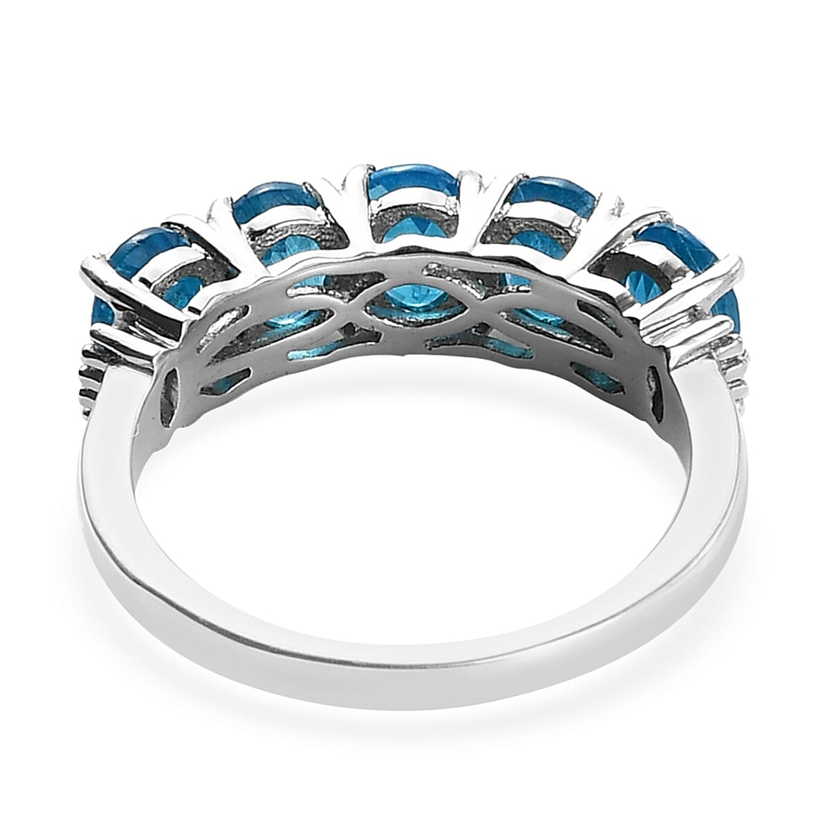 Malgache Neon Apatite and Diamond 5 Stone Ring in Platinum Over Sterling Silver (Size 8.0) 2.00 ctw image number 4