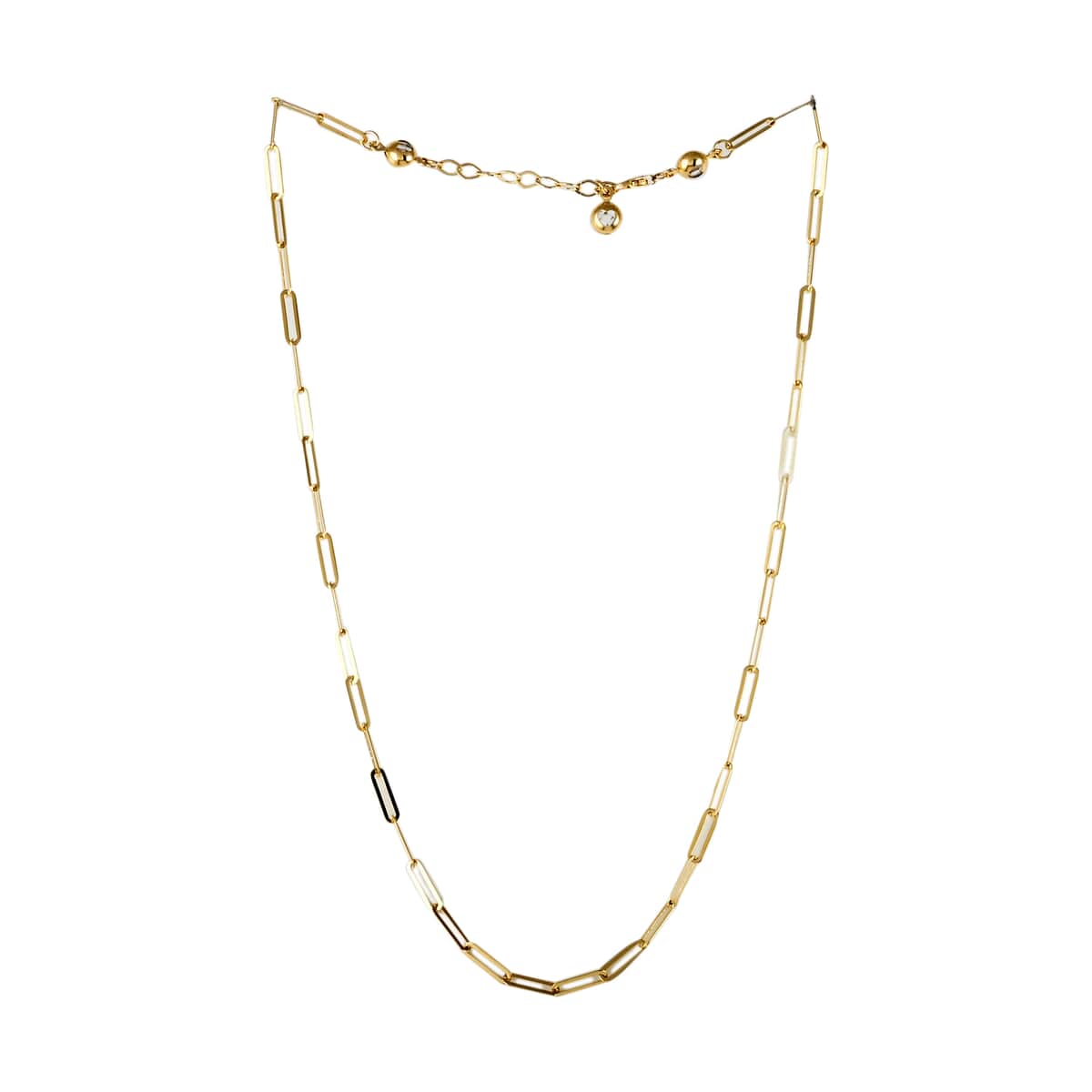 California Closeout Deal Italian 14K Yellow Gold Crystal 3mm Paperclip Necklace 16-18 Inches 4.8 Grams image number 2