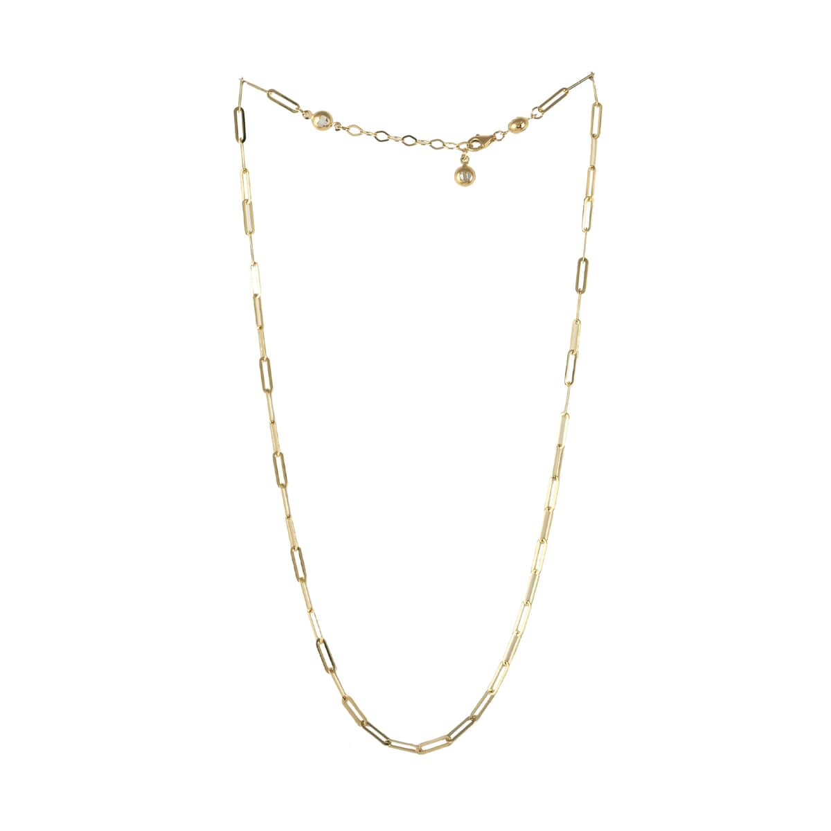 California Closeout Deal Italian 14K Yellow Gold Crystal 3mm Paperclip Necklace 18-20 Inches 5.10 Grams image number 2