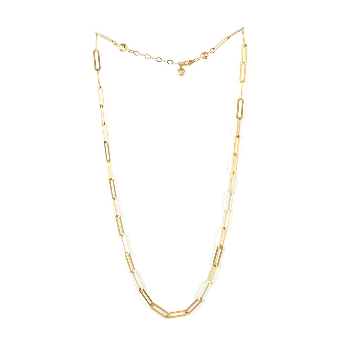 California Closeout Deal Italian 14K Yellow Gold Crystal 3.46mm Paperclip Necklace 18-20 Inches 6.70 Grams image number 2