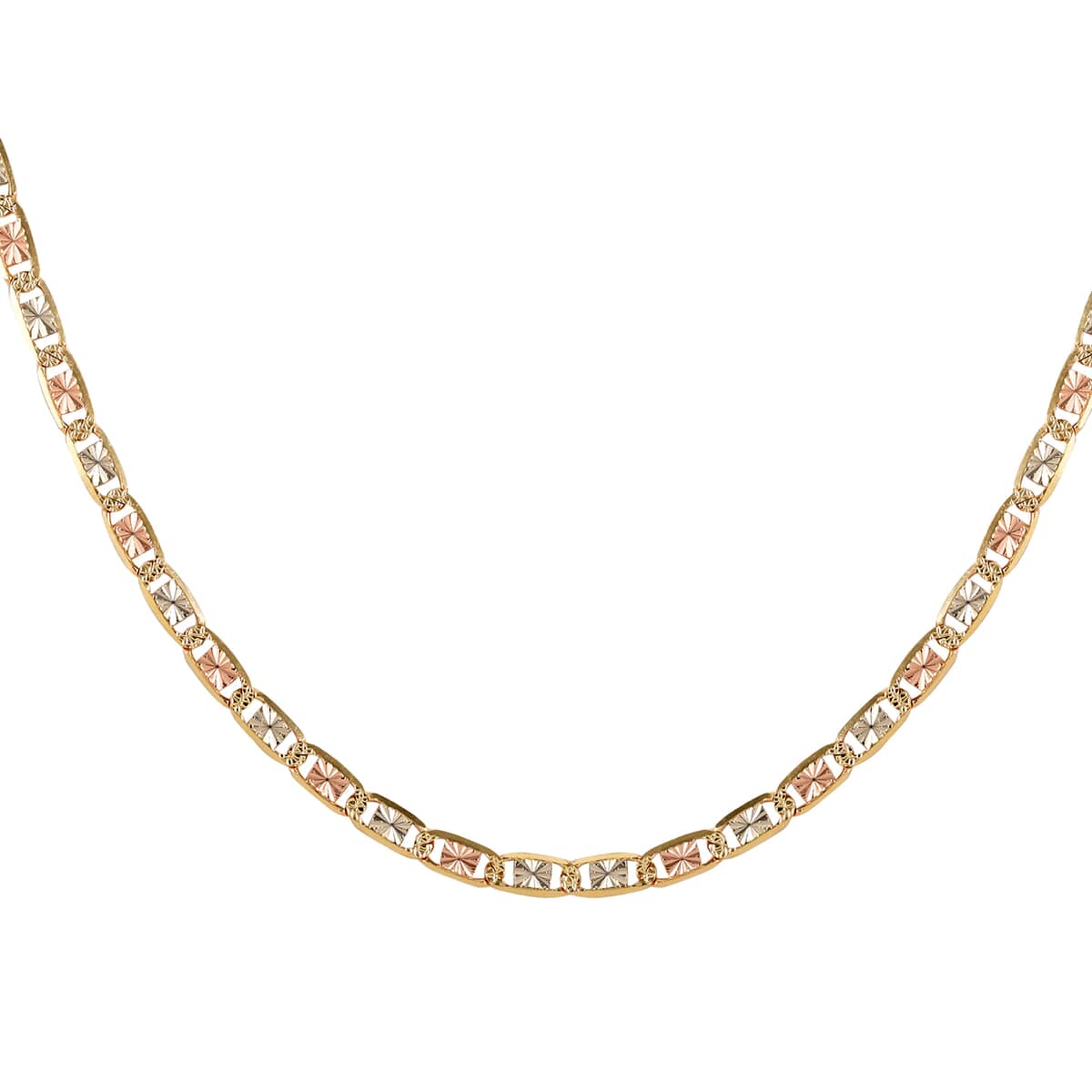 California Closeout Deal Italian 14K Yellow, White and Rose Gold 3.96mm Valentino Necklace 18 Inches 9.8 Grams image number 0
