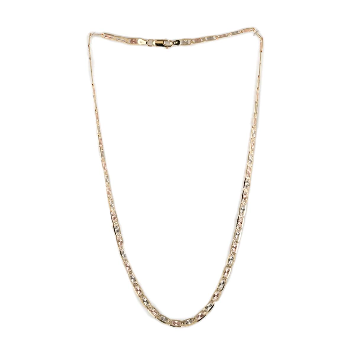 California Closeout Deal Italian 14K Yellow, White and Rose Gold 3.96mm Valentino Necklace 18 Inches 9.8 Grams image number 2