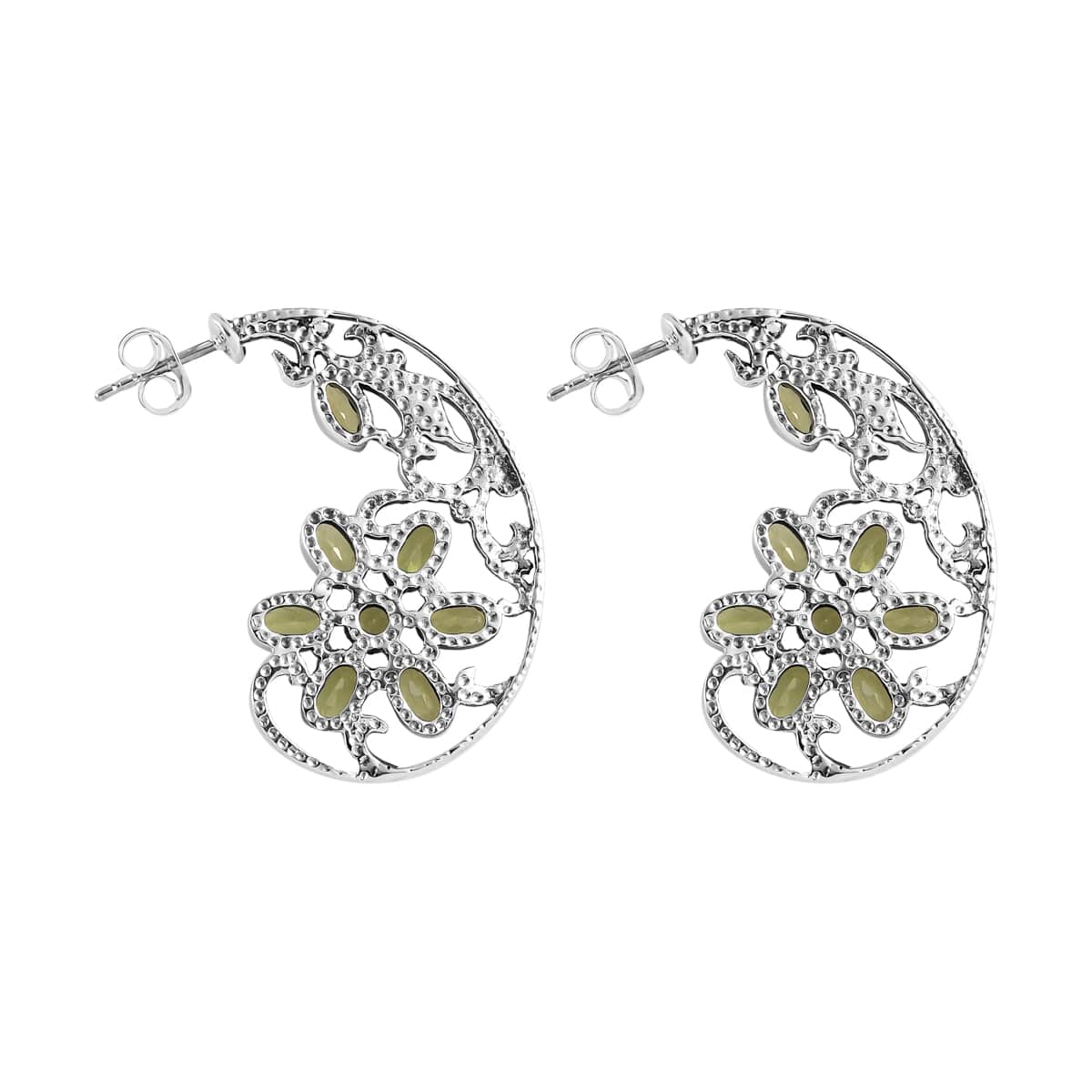 Artisan Crafted Arizona Peridot Floral Earrings in Sterling Silver 3.50 ctw image number 2