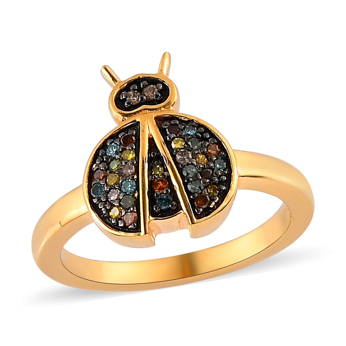 GP Italian Garden Collection Multi Diamond Ladybug Ring , Mutli Diamond Ring , Vermeil Yellow Gold Over Sterling Silver Ring 0.20 ctw image number 0