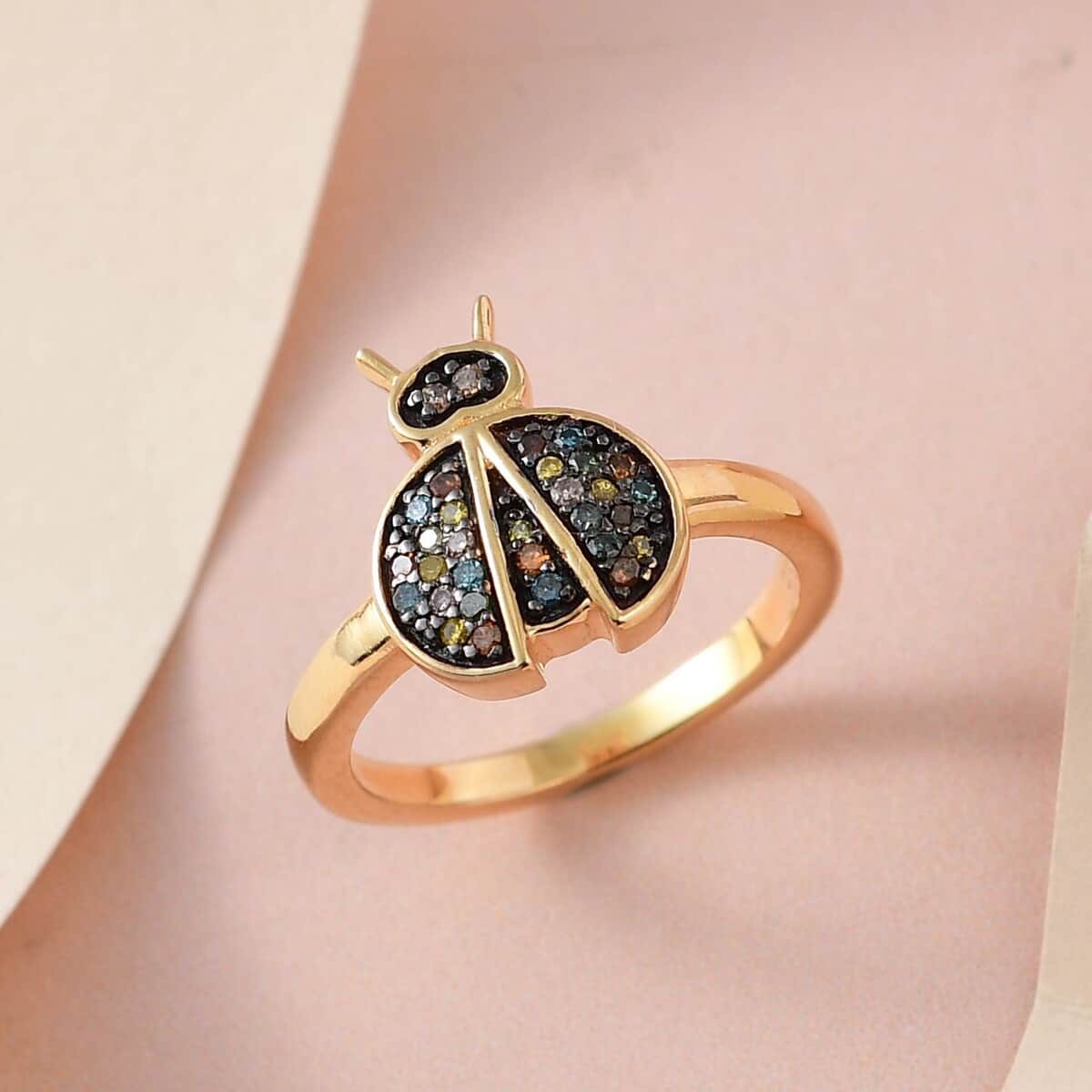 GP Italian Garden Collection Multi Diamond Ladybug Ring , Mutli Diamond Ring , Vermeil Yellow Gold Over Sterling Silver Ring 0.20 ctw image number 1
