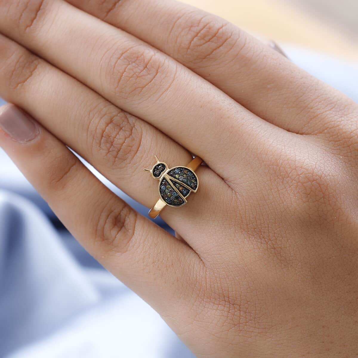 GP Italian Garden Collection Multi Diamond Ladybug Ring , Mutli Diamond Ring , Vermeil Yellow Gold Over Sterling Silver Ring 0.20 ctw image number 2