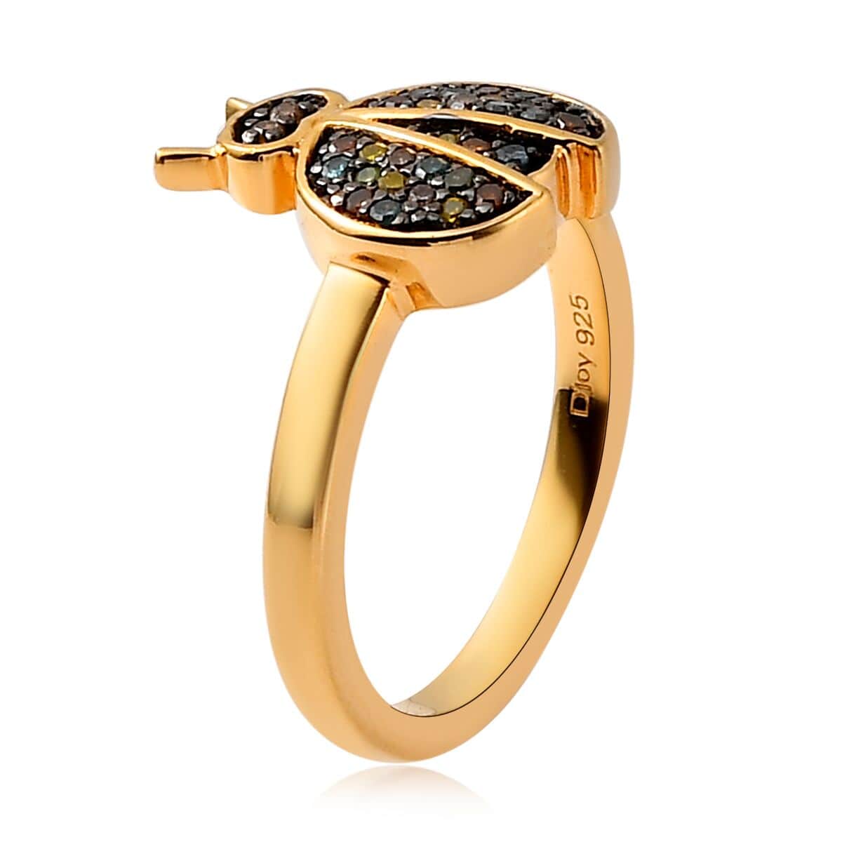 GP Italian Garden Collection Multi Diamond Ladybug Ring , Mutli Diamond Ring , Vermeil Yellow Gold Over Sterling Silver Ring 0.20 ctw image number 3