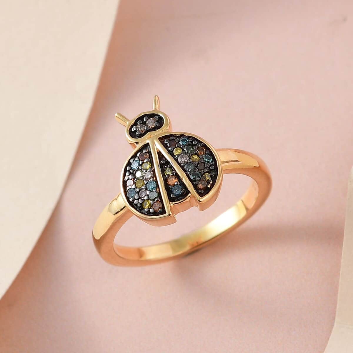 GP Italian Garden Collection Multi Diamond Ladybug Ring, Mutli Diamond Ring, Vermeil Yellow Gold Over Sterling Silver Ring 0.20 ctw image number 1