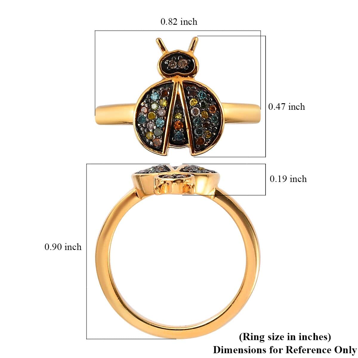 GP Italian Garden Collection Multi Diamond Ladybug Ring, Mutli Diamond Ring, Vermeil Yellow Gold Over Sterling Silver Ring 0.20 ctw image number 5