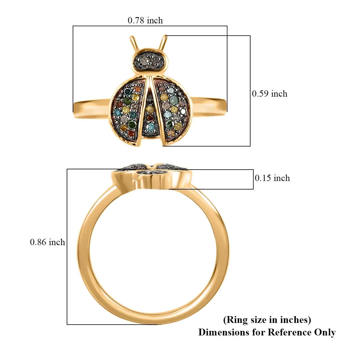 GP Italian Garden Collection Multi Diamond Ladybug Ring, Mutli Diamond Ring, Vermeil Yellow Gold Over Sterling Silver Ring 0.20 ctw image number 6