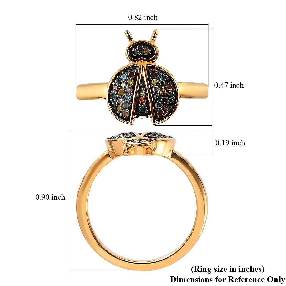 GP Italian Garden Collection Multi Diamond Ladybug Ring, Mutli Diamond Ring, Vermeil Yellow Gold Over Sterling Silver Ring 0.20 ctw image number 5
